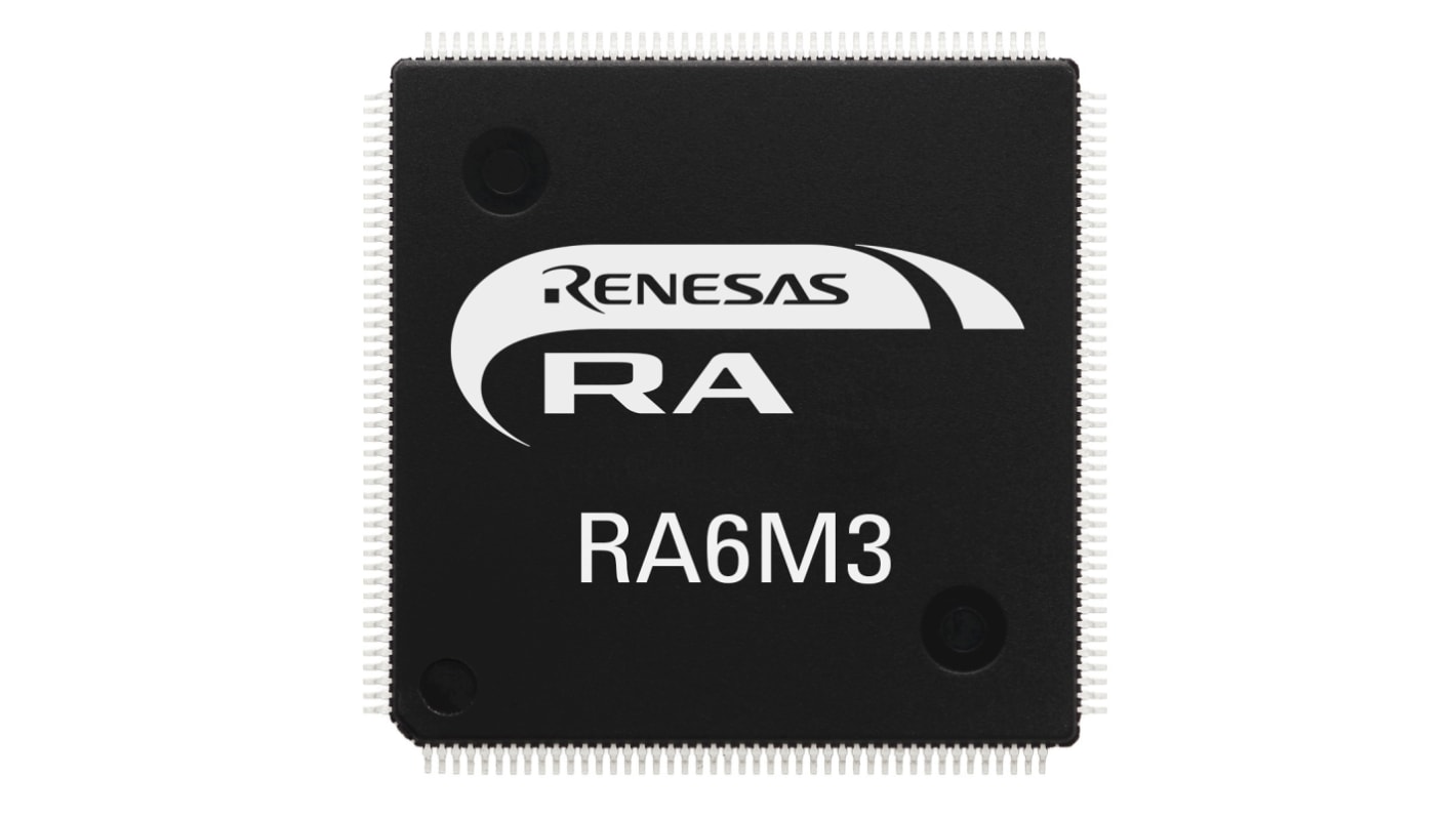 Renesas Electronics RA6M3单片机, ARM Cortex M4内核, 100针, LQFP, 最大120MHz, 1024 千字节 闪存, 640 千字节 RAM