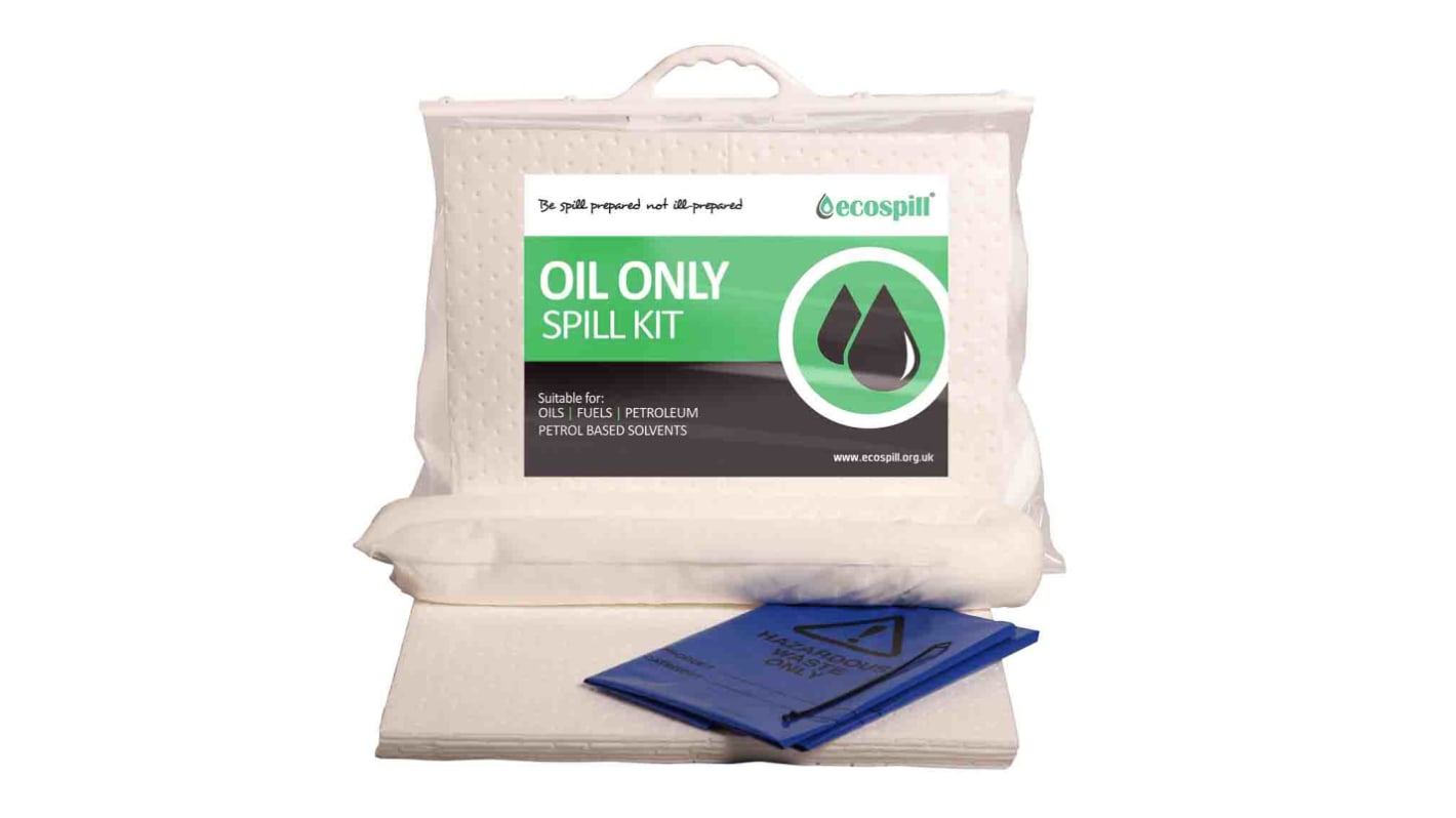 Ecospill Ltd 泄漏清理套件, 15 L吸收能力, 70 x 59 x 5 厘米, 适用于油类, 套装内含吸油垫 x 10 、 吸油索 x 1 、垃圾袋和扣 x 1