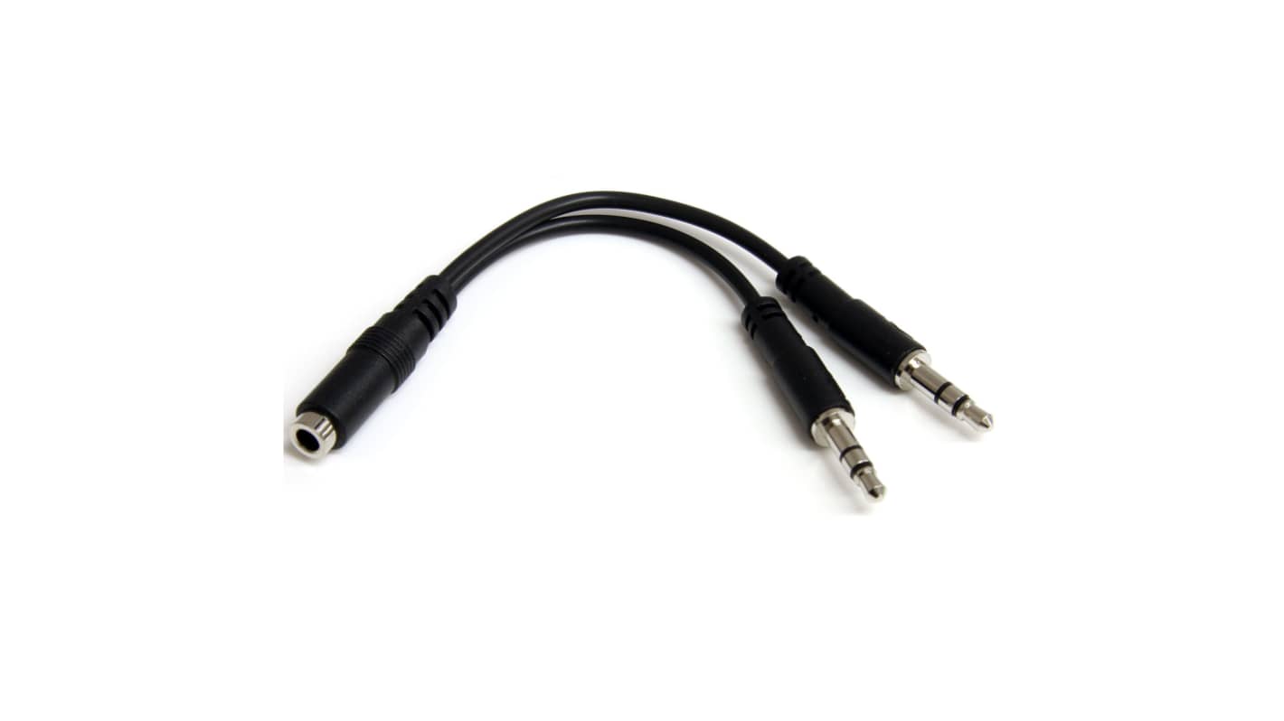 StarTech.com Female 3.5mm Stereo Jack to Male 3.5mm Stereo Jack x 2 Aux Cable, Black, 130mm