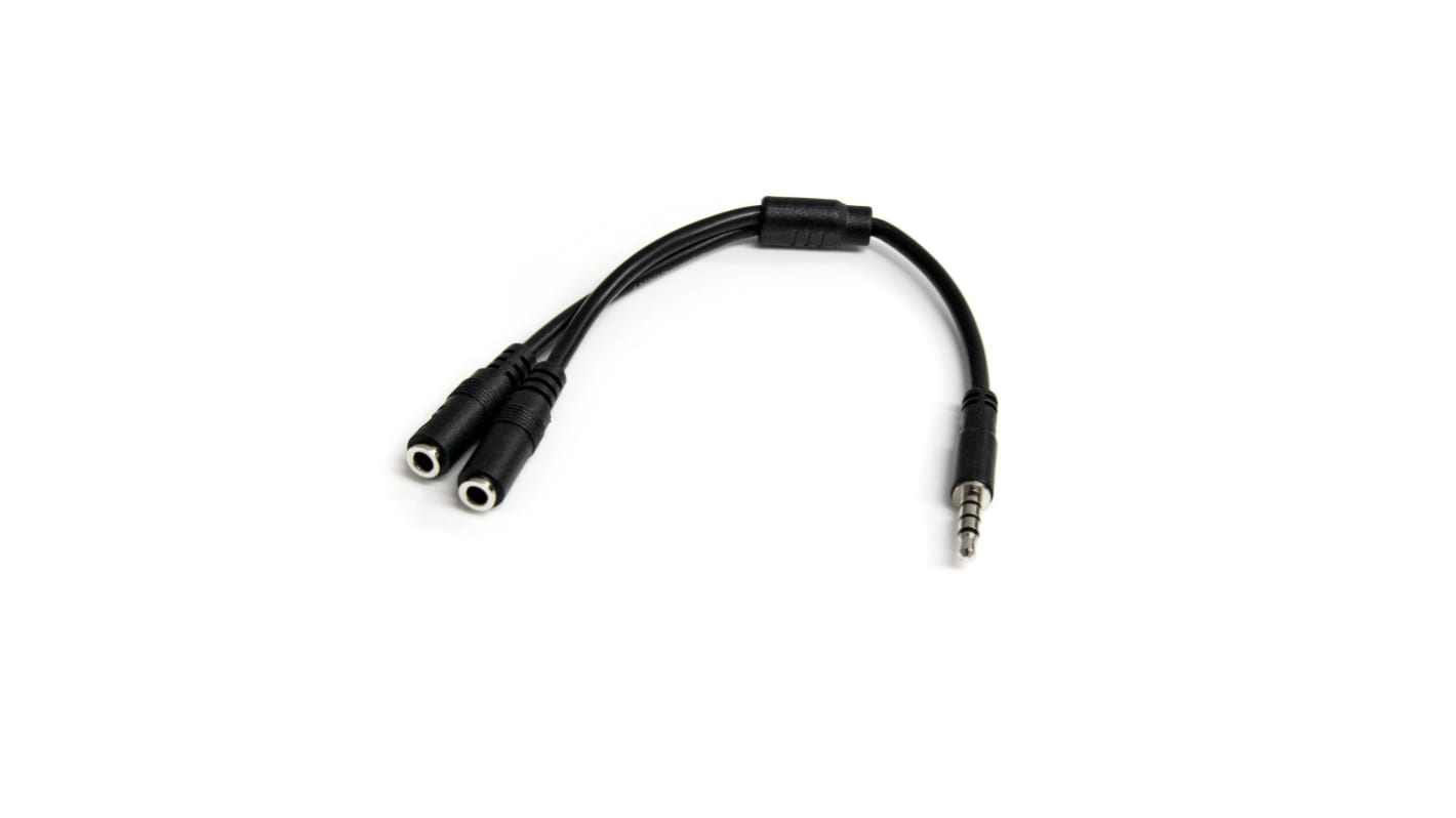 StarTech.com Male 3.5mm Stereo Jack to Female 3.5mm Stereo Jack x 2 Aux Cable, Black, 200mm MUYHSMFF
