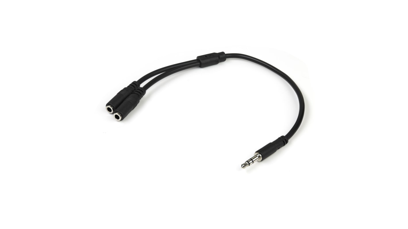 StarTech.com Male 3.5mm Stereo Jack to Female 3.5mm Stereo Jack x 2 Aux Cable, Black, 200mm