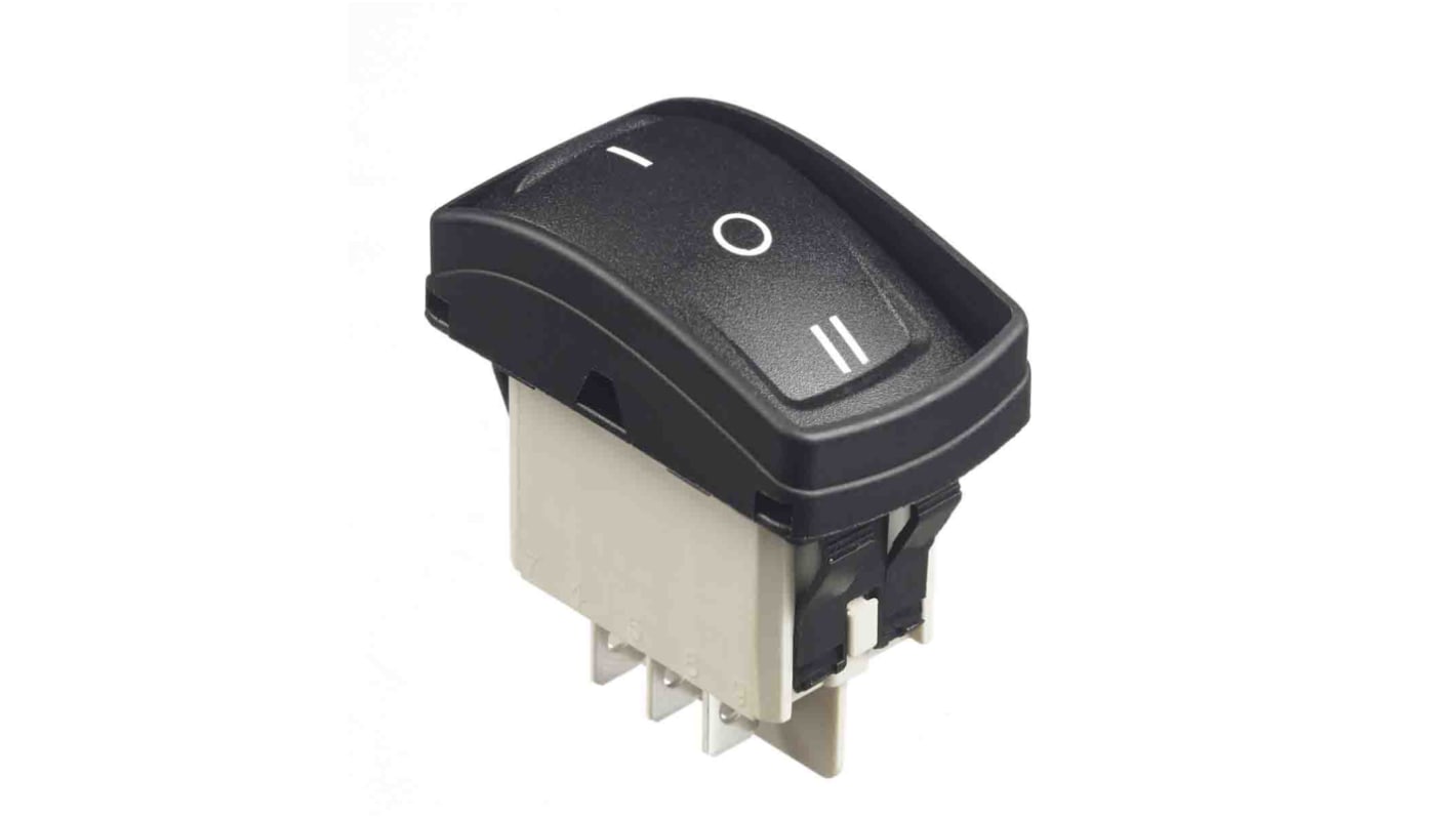 Interruttore a bilanciere APEM, DPDT, (On)-Off -(On), , Nero