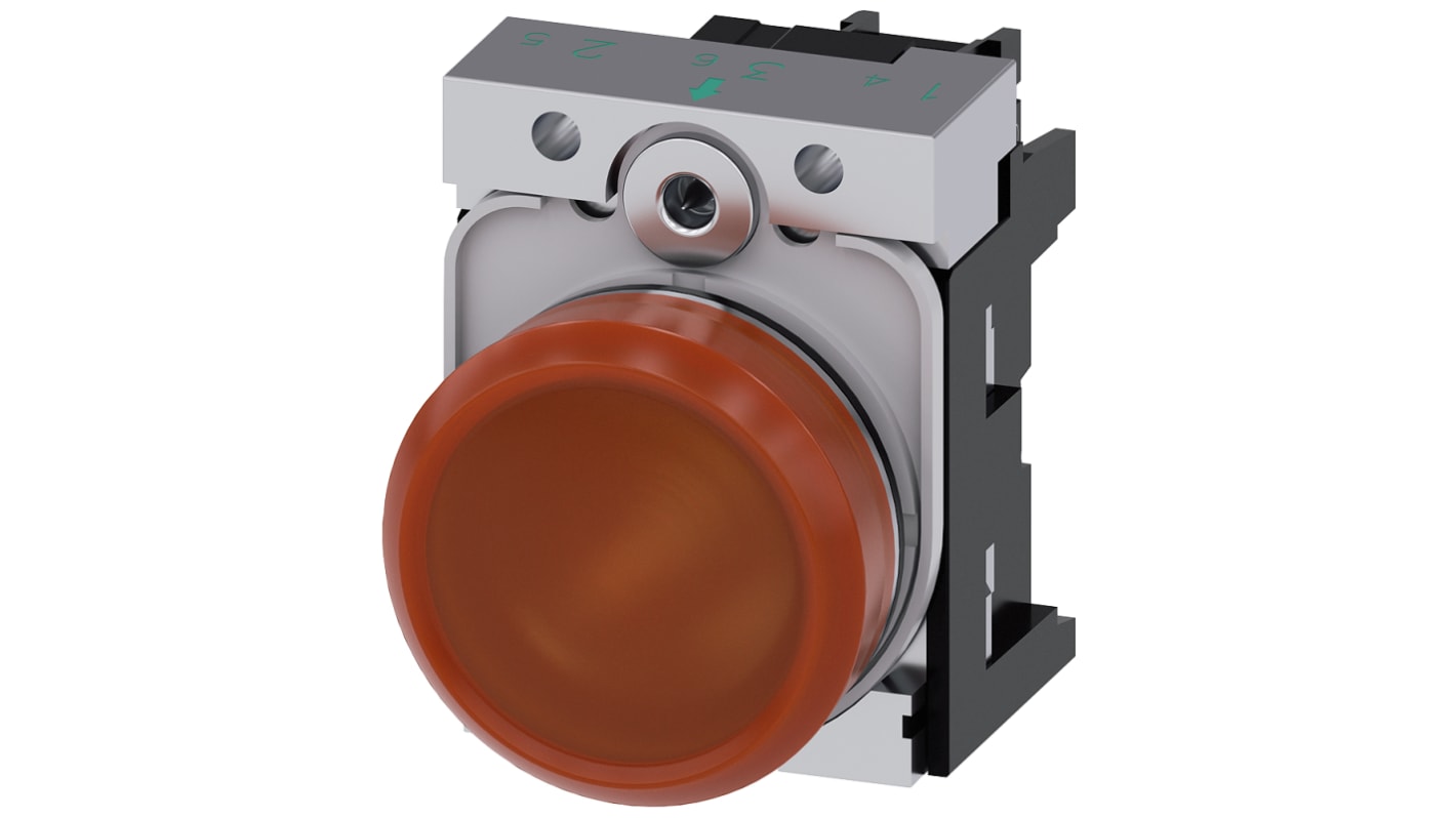 Siemens, SIRIUS ACT, Panel Mount Orange LED Indicator, 22mm Cutout, Round, 24V ac/dc