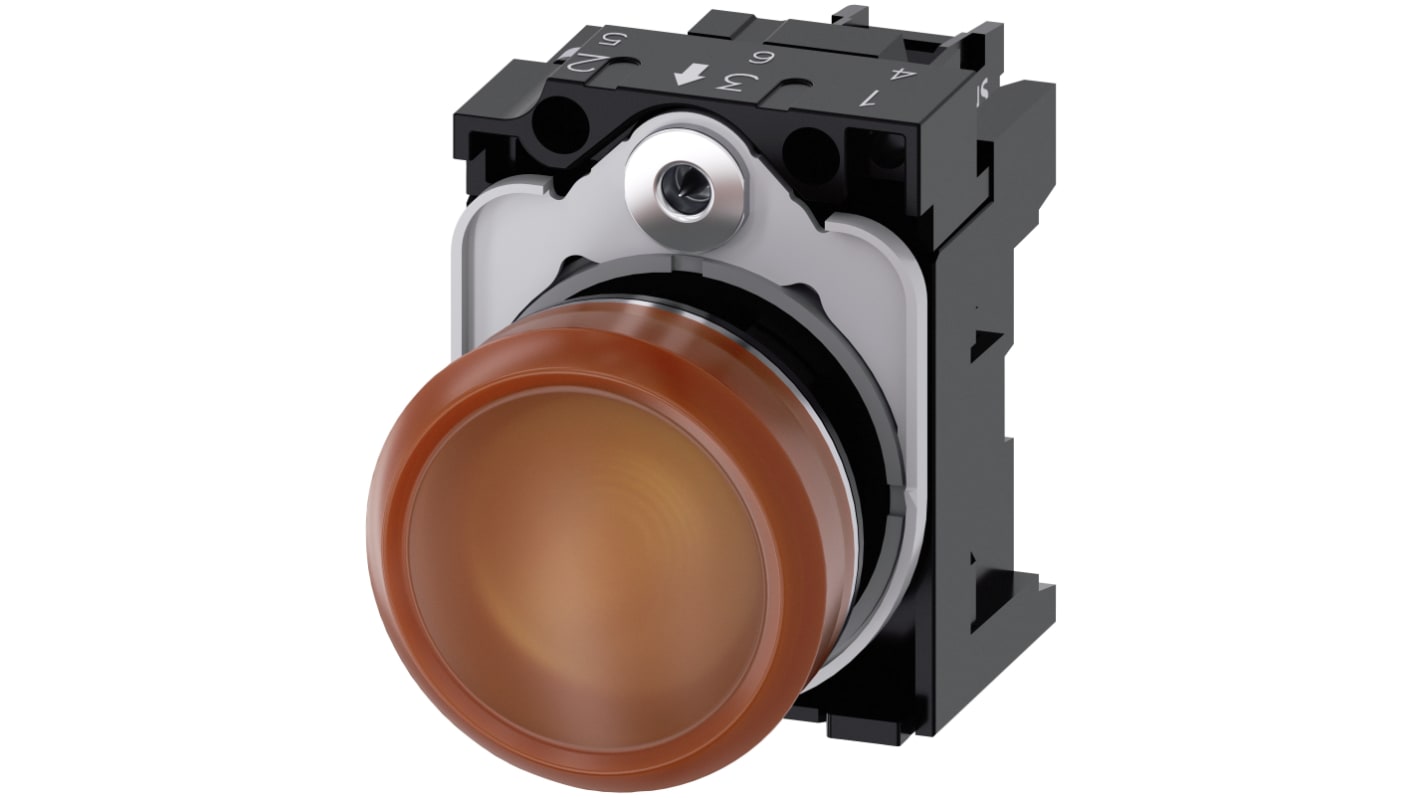 Siemens, SIRIUS ACT 3SU11, Panel Mount Orange LED Indicator, 22mm Cutout, Round, 24V ac/dc