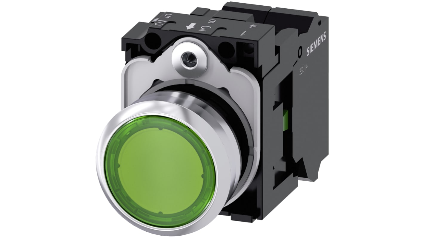 Siemens 带灯按钮开关, Φ22mm开孔, 绿色圆形塑料, 单刀单掷, IP66, IP67, IP69(IP69K), SIRIUS ACT 3SU11系列