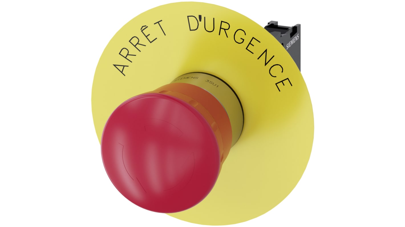 Siemens SIRIUS ACT 3SU11 Series Twist Release Emergency Stop Push Button, Panel Mount, 22mm Cutout, 1NC, IP66, IP67,