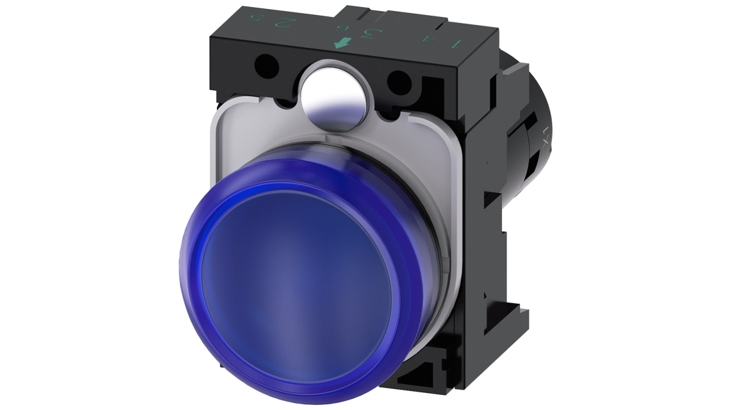 Siemens, SIRIUS ACT, Panel Mount Blue LED Indicator, 22mm Cutout, Round, 24V ac/dc