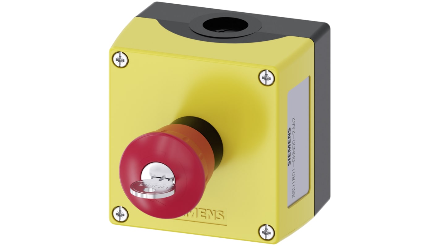 Siemens SIRIUS ACT 3SU18 Series Key Release Emergency Stop Push Button, Surface Mount, 1 NO + 1 NC, IP66, IP67, IP69
