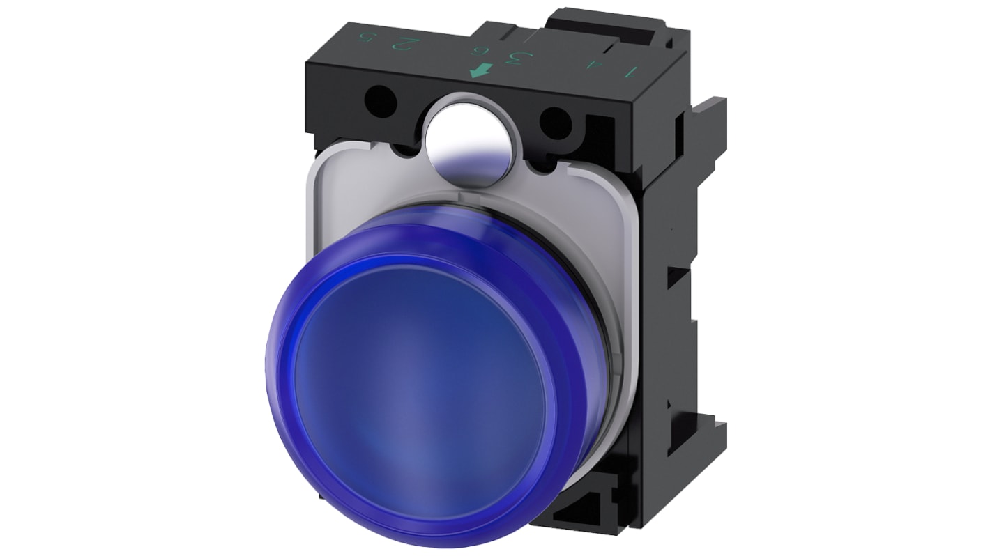 Siemens, SIRIUS ACT 3SU11, Panel Mount Blue LED Indicator, 22mm Cutout, Round, 24V ac/dc
