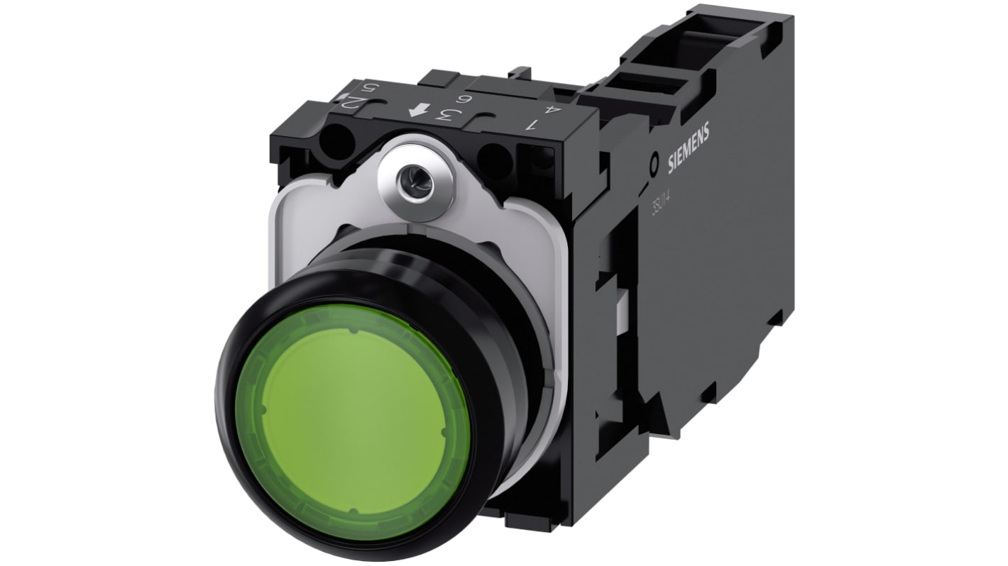 Siemens 带灯按钮开关, Φ22mm开孔, 绿色圆形塑料, SPST, IP66, IP67, IP69(IP69K), SIRIUS ACT 3SU11系列