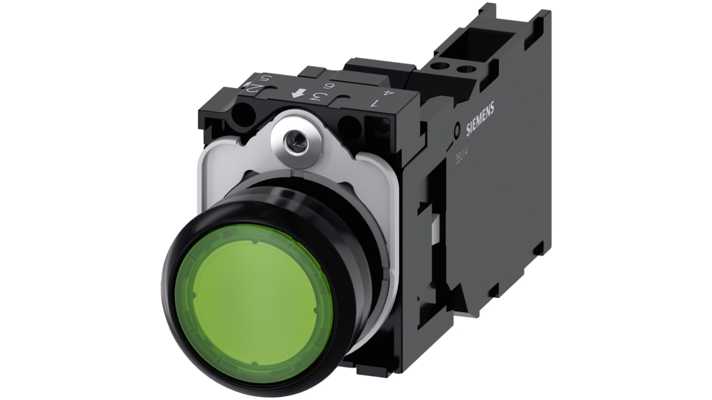 Siemens 带灯按钮开关, Φ22mm开孔, 绿色圆形塑料, SPST, IP66, IP67, IP69(IP69K), SIRIUS ACT 3SU11系列