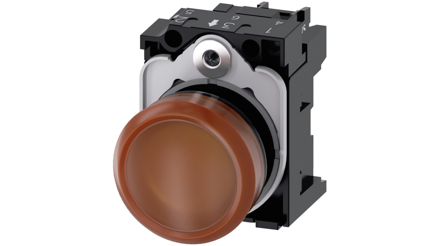 Siemens 橙色圆形指示灯, Φ22mm开孔, 230V 交流, 塑料主体, 面板安装, SIRIUS ACT 3SU11系列