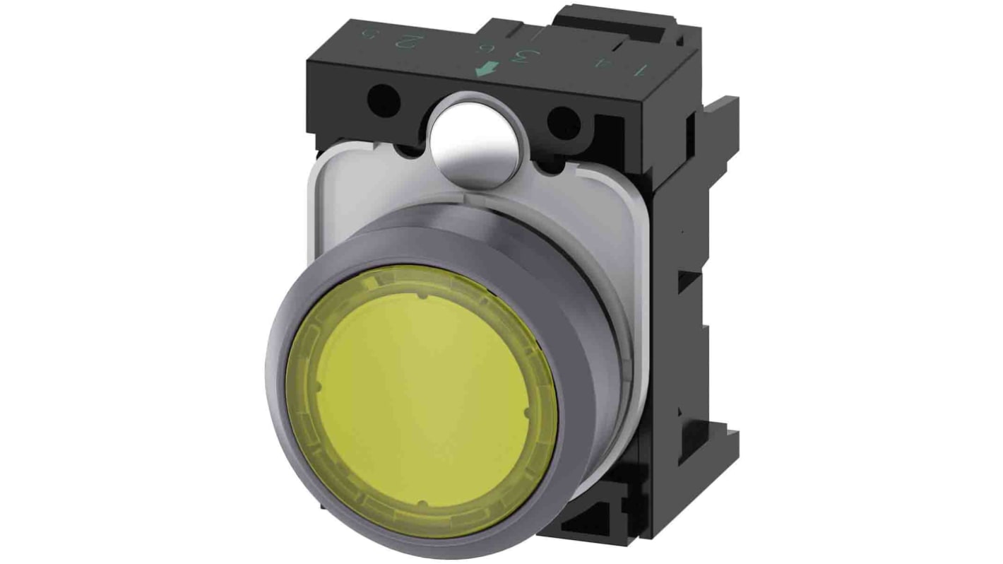 Siemens, SIRIUS ACT, Panel Mount Yellow LED Indicator, 22mm Cutout, Round, 24V ac/dc