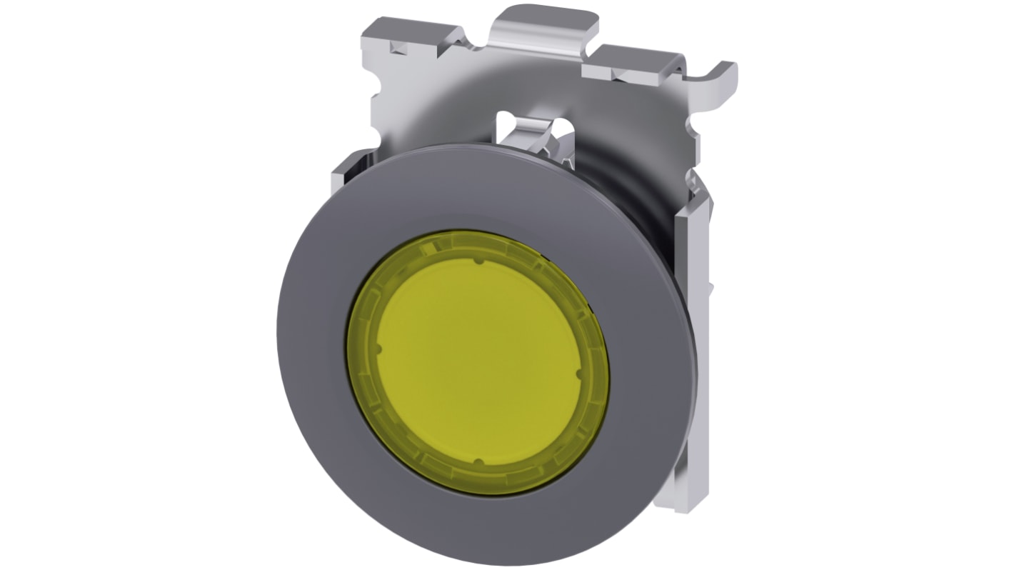 Cabezal de pulsador Siemens serie SIRIUS ACT, Ø 30mm, de color Amarillo, Enclavamiento, IP66, IP67, IP69K