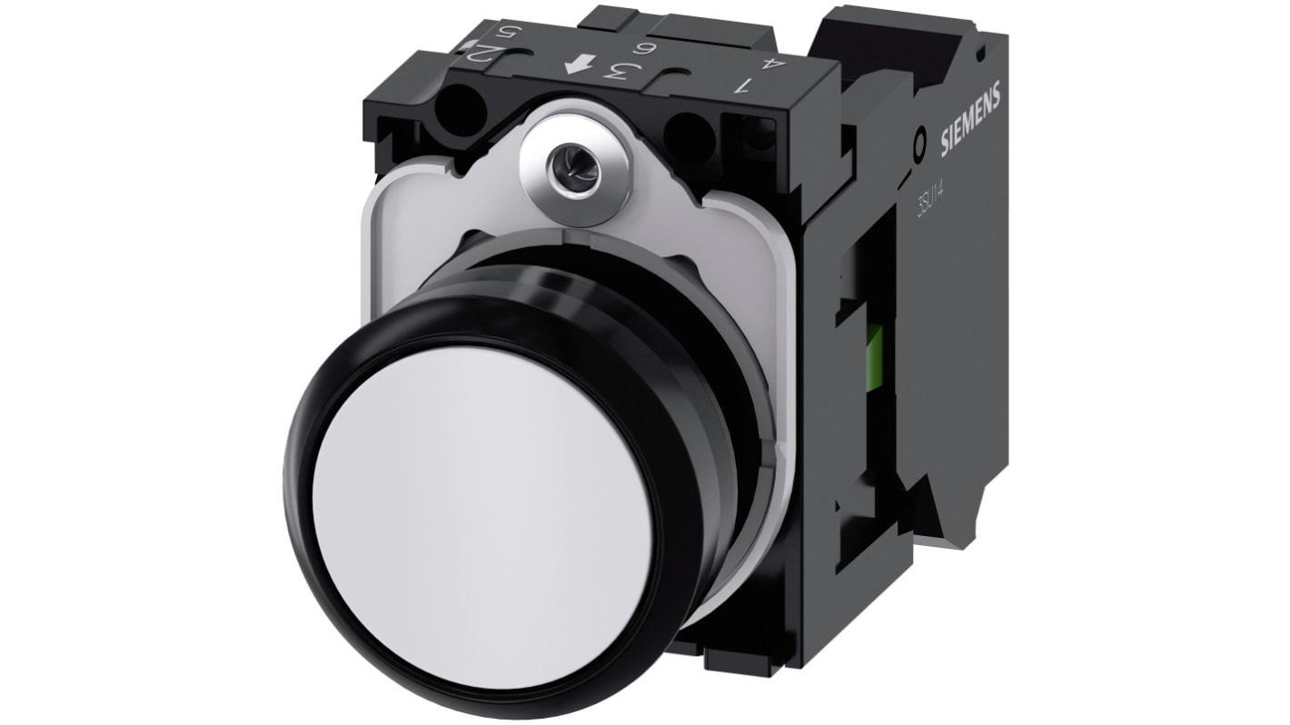Siemens 按钮开关, Φ22mm开孔, 白色圆形塑料, 单刀单掷, IP66, IP67, IP69(IP69K), SIRIUS ACT 3SU11系列