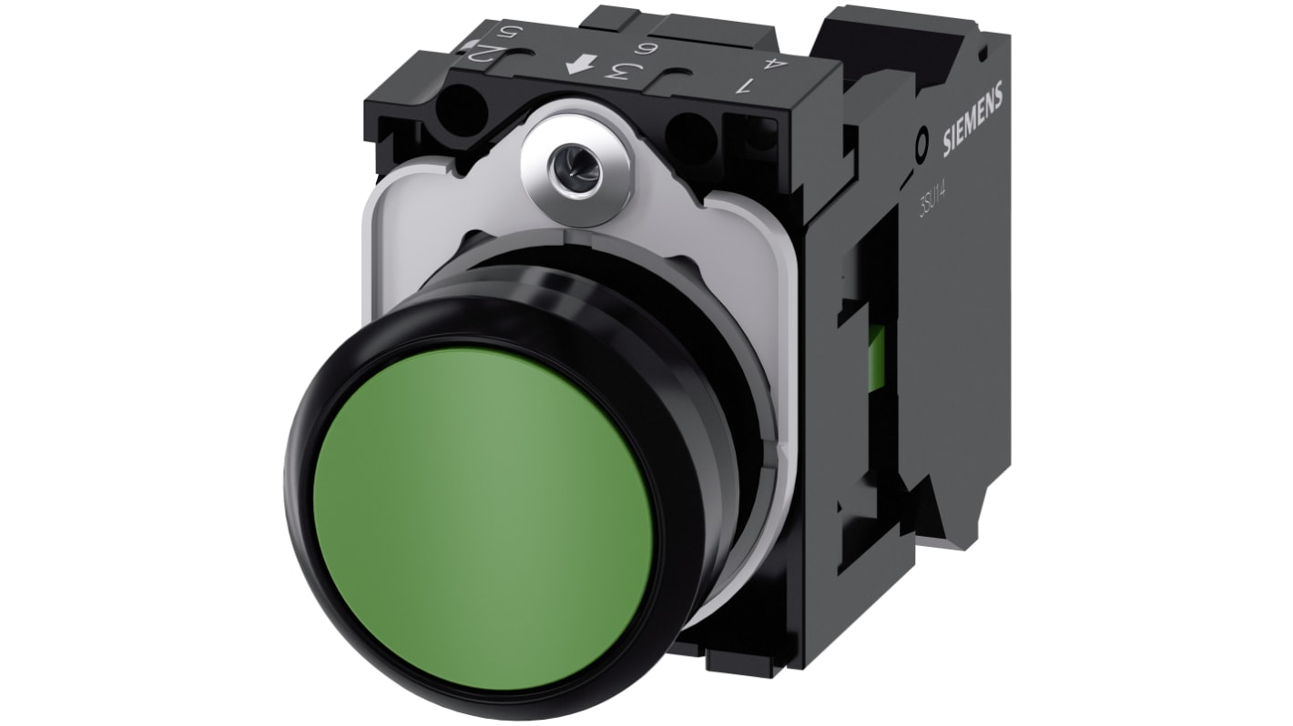 Siemens 按钮开关, Φ22mm开孔, 绿色圆形塑料, 单刀单掷, IP66, IP67, IP69(IP69K), SIRIUS ACT 3SU11系列