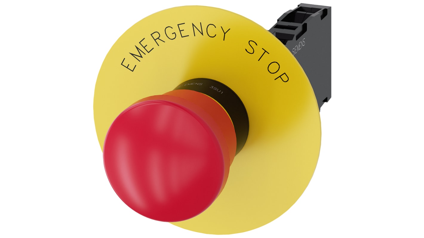 Siemens 3SU1 Series Pull Release Emergency Stop Push Button, Panel Mount, 22mm Cutout, SPDT, IP66, IP67, IP69