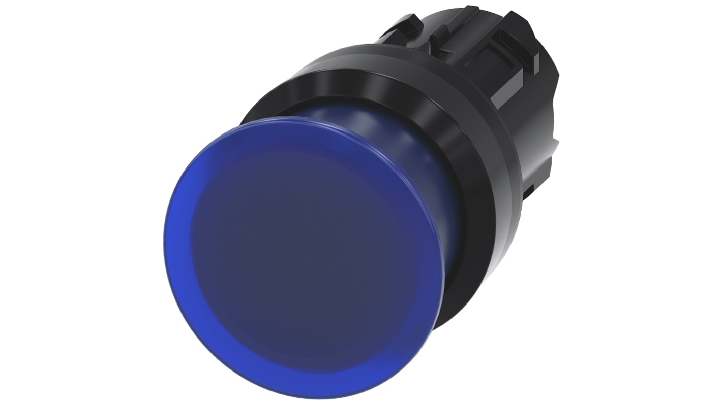 Cabezal de pulsador Siemens serie SIRIUS ACT, Ø 22mm, de color Azul, Momentáneo, IP66, IP67, IP69K