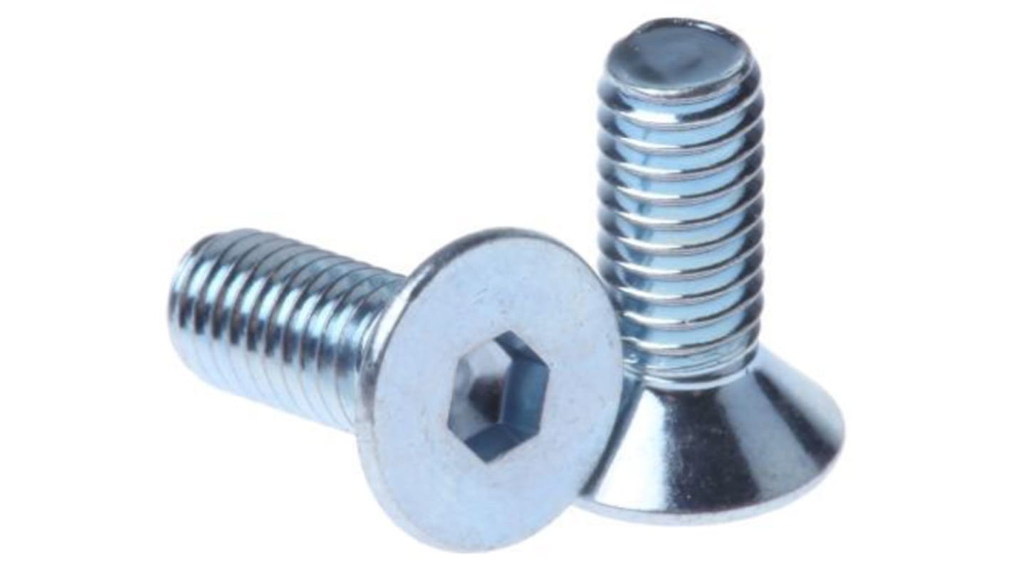 RS PRO Bright Zinc Plated Steel Hex Socket Countersunk Screw, DIN 7991, M16 x 40mm