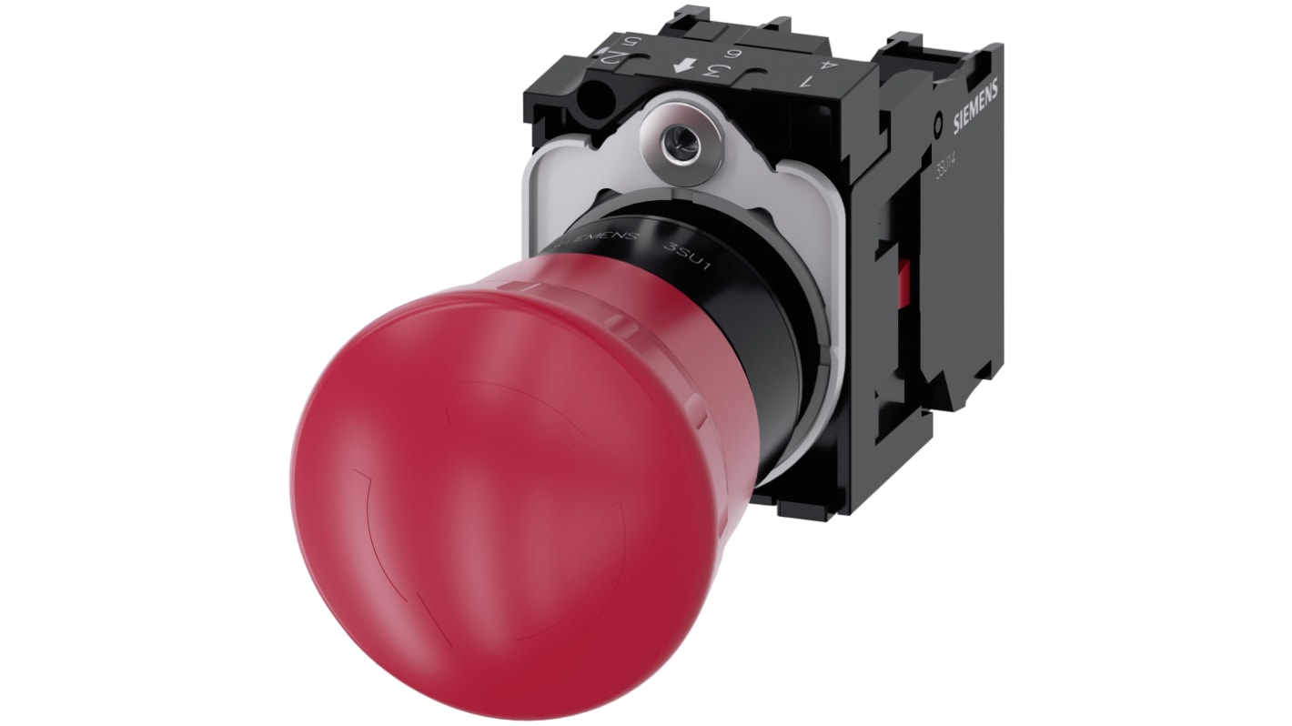 Siemens Φ22mm急停按钮, 面板安装, 2 常闭触点, 5 → 500 V ac, 5 → 500V 直流, IP66、 IP67， IP69, 扭曲释放, 红色