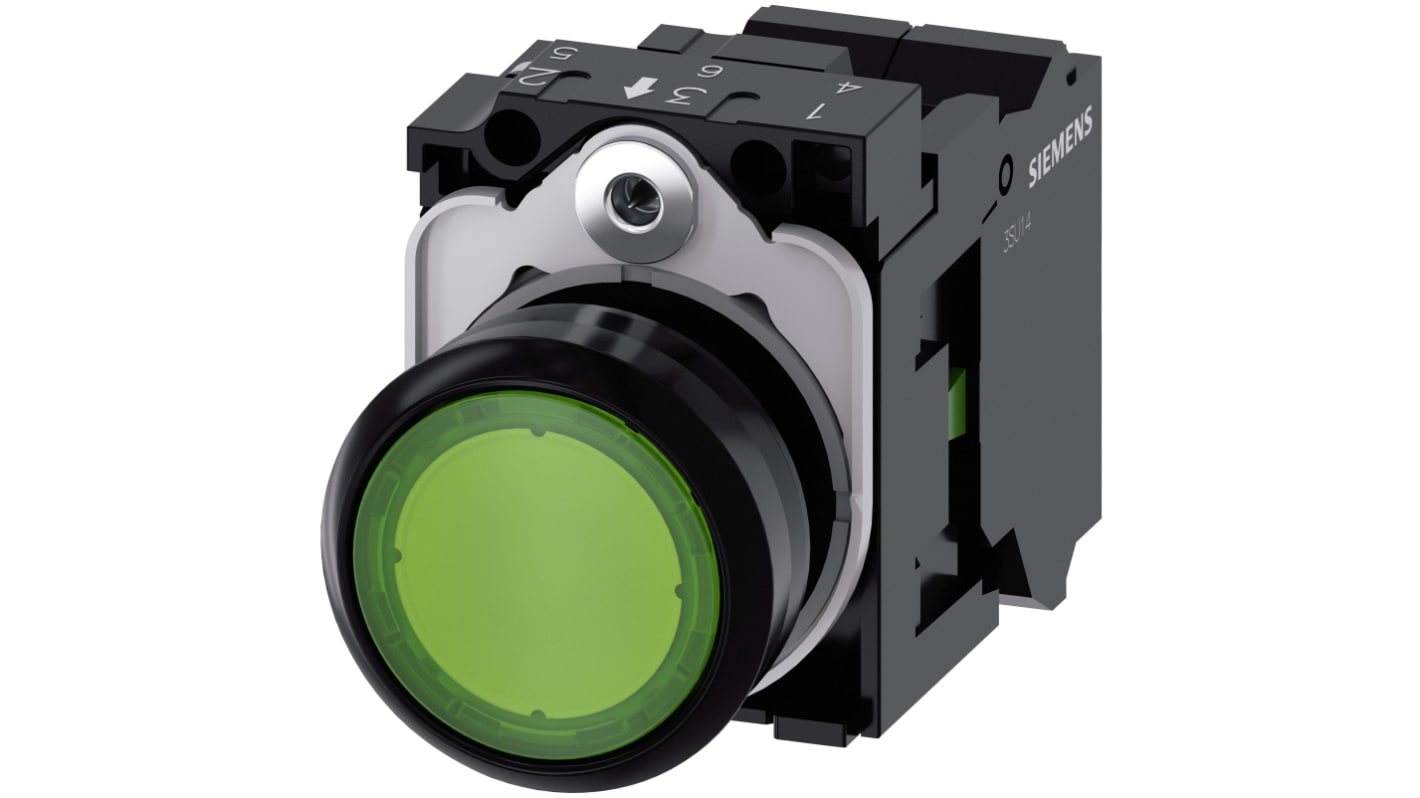 Siemens 带灯按钮开关, Φ22mm开孔, 绿色圆形塑料, 单刀单掷, IP66, IP67, IP69(IP69K), SIRIUS ACT 3SU11系列