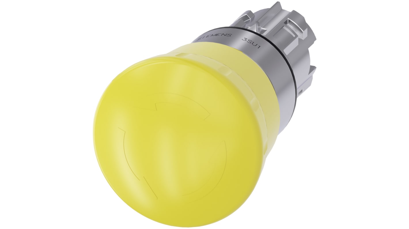 Siemens SIRIUS ACT 3SU10 Series Yellow Latching Push Button Head, 22mm Cutout, IP66, IP67, IP69K