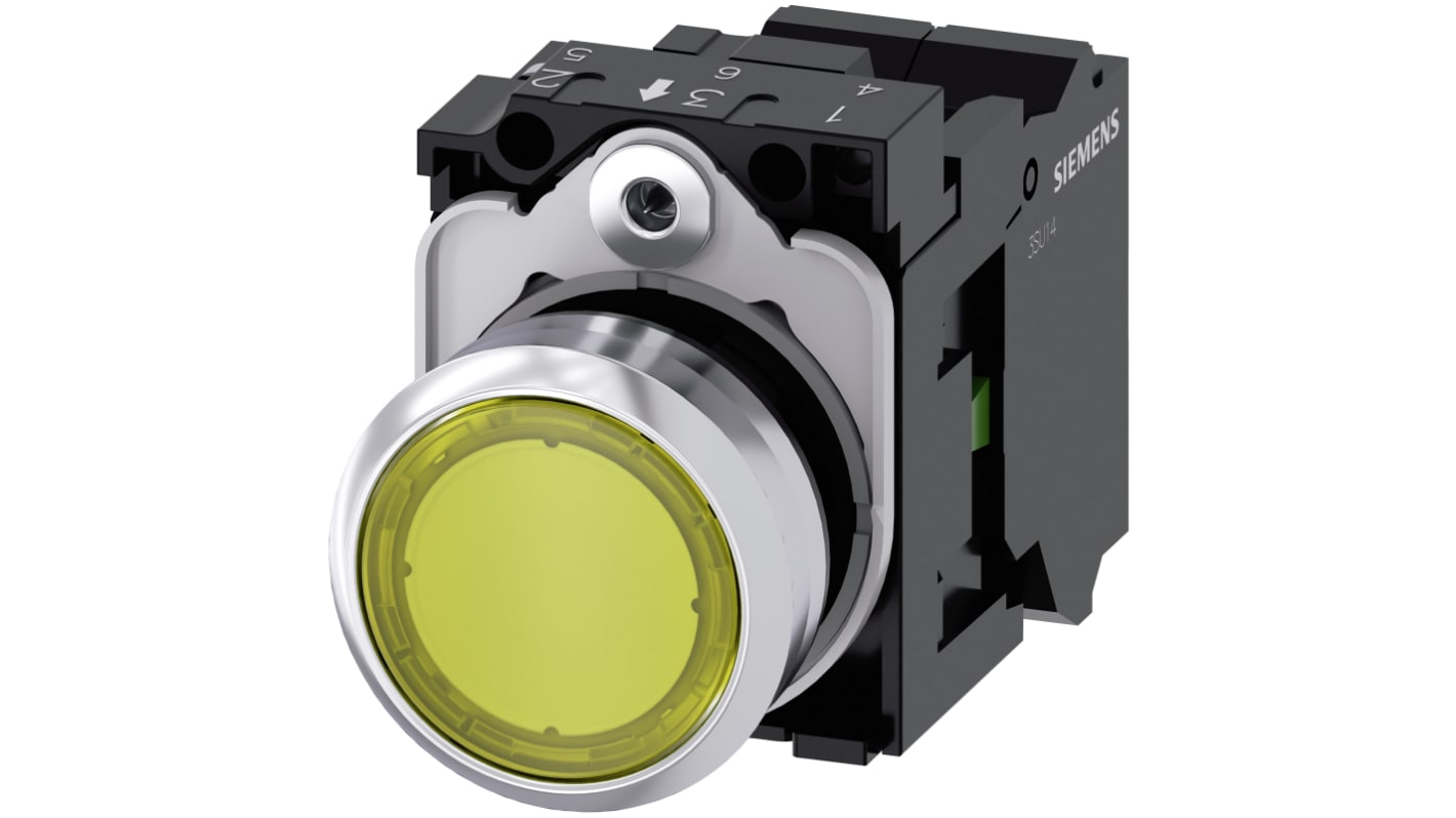 Siemens 带灯按钮开关, Φ22mm开孔, 黄色圆形塑料, 单刀单掷, IP66, IP67, IP69(IP69K), SIRIUS ACT 3SU11系列
