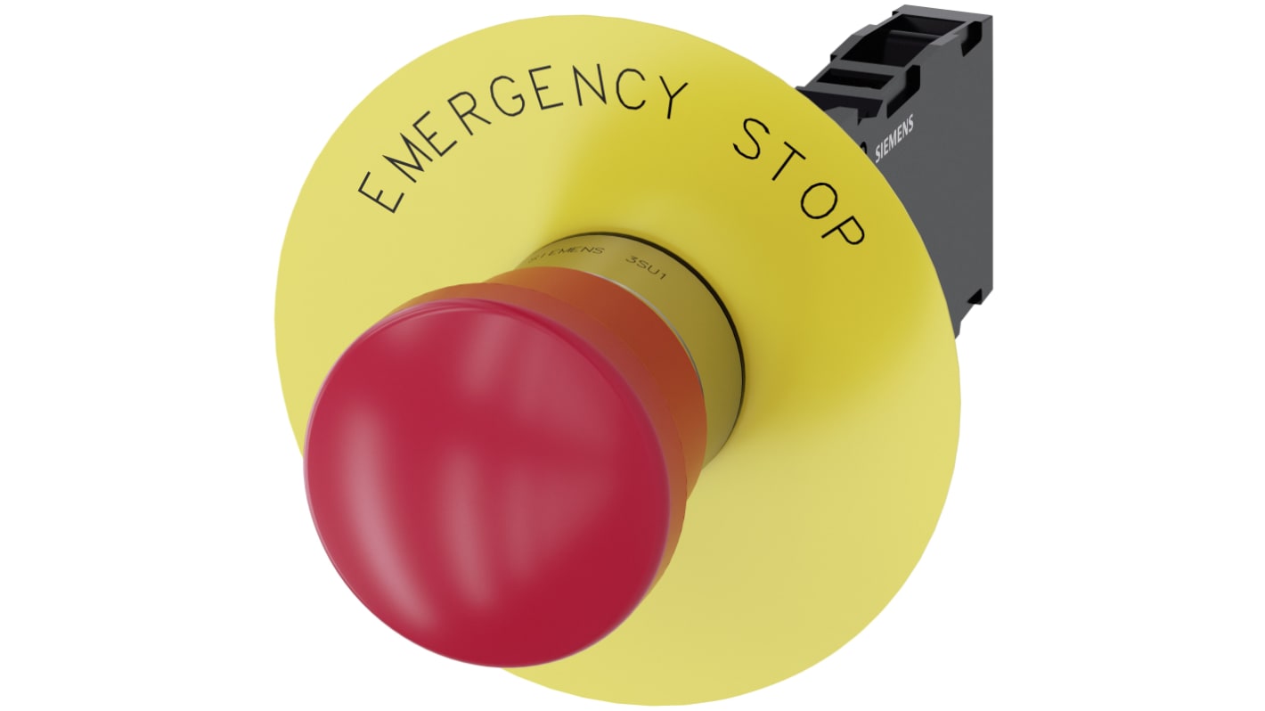 Siemens 3SU1 Series Pull Release Emergency Stop Push Button, Panel Mount, 22mm Cutout, SPDT, IP66, IP67, IP69