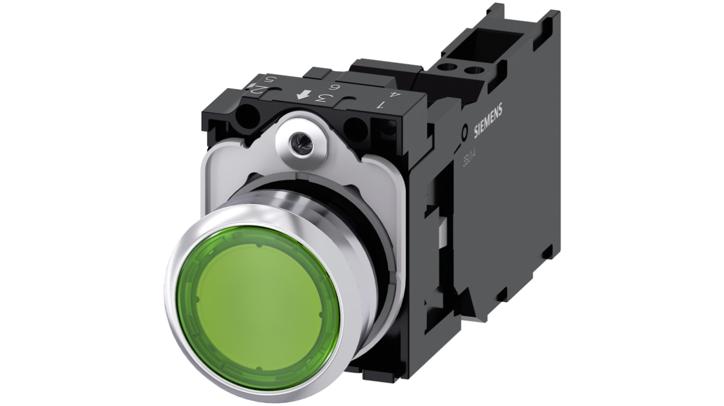 Siemens SIRIUS ACT 3SU11 Series Illuminated Push Button Complete Unit, 22mm Cutout, SPST, IP66, IP67, IP69(IP69K)