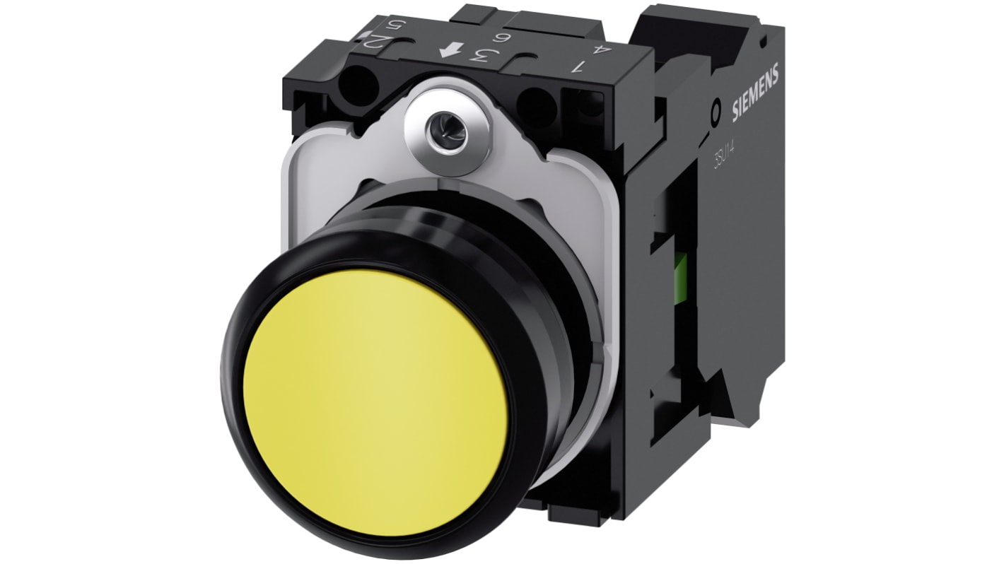 Siemens 按钮开关, Φ22mm开孔, 黄色圆形塑料, 单刀单掷, IP66, IP67, IP69(IP69K), SIRIUS ACT 3SU11系列
