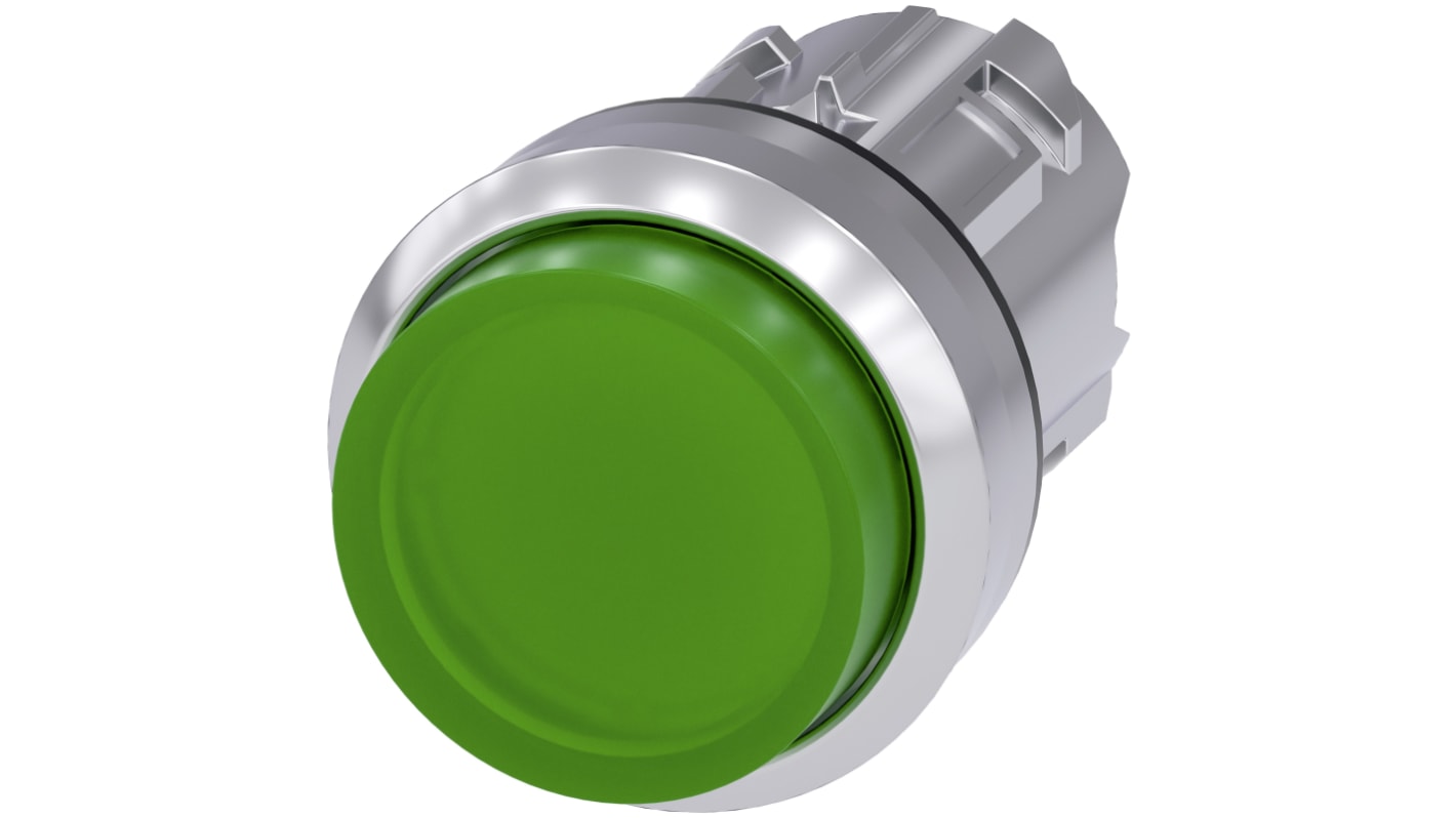 Siemens 绿色圆形按钮头, Φ22mm开孔, Φ29.5mm按钮, 瞬时, IP66, IP67, IP69K, SIRIUS ACT 3SU10系列