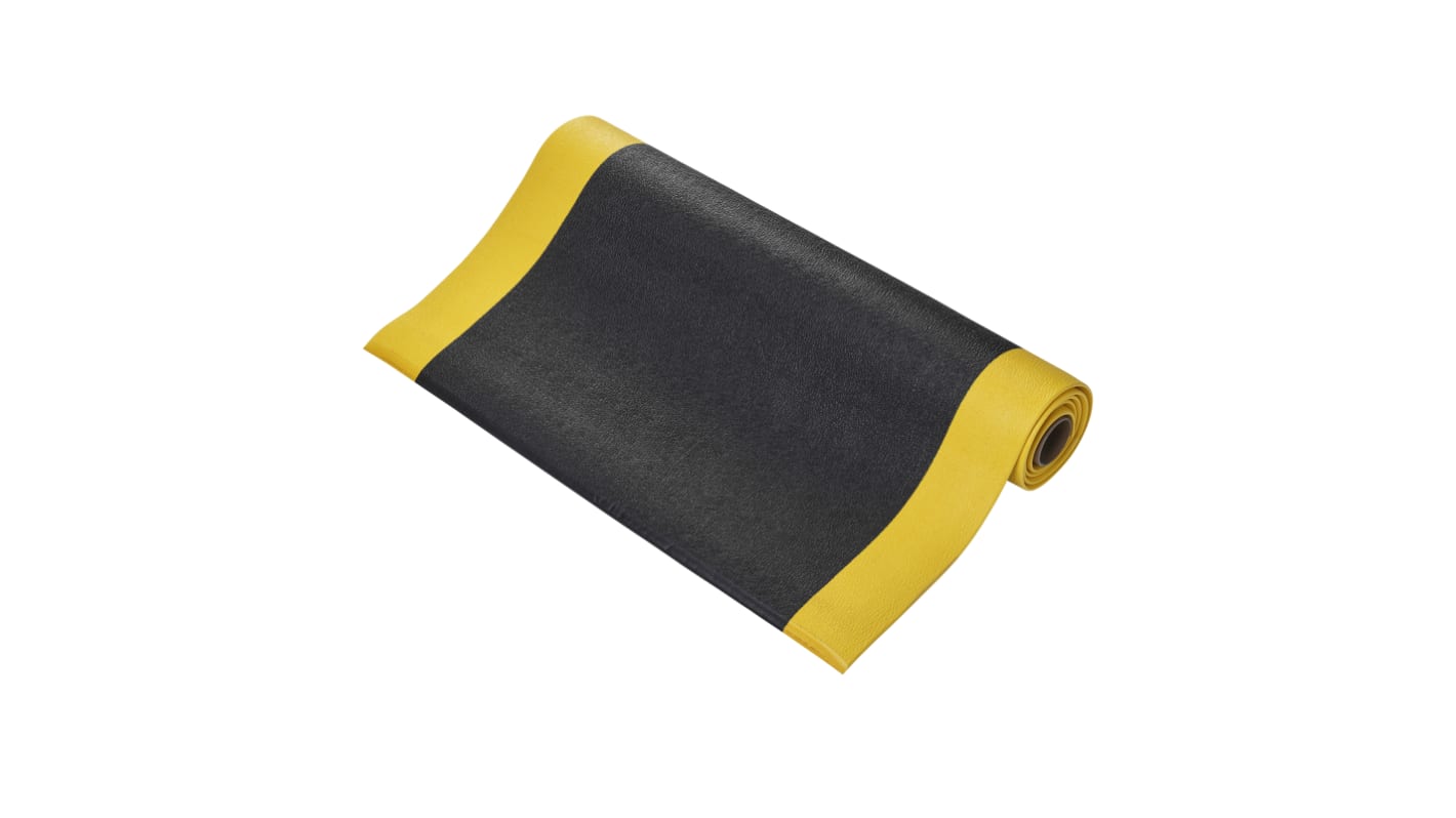 Alfombrilla antifatiga Coba Europe Orthomat Safety de Espuma de PVC Negro/amarillo, 18.3m x 0.9m x 9.5mm, antidelizante