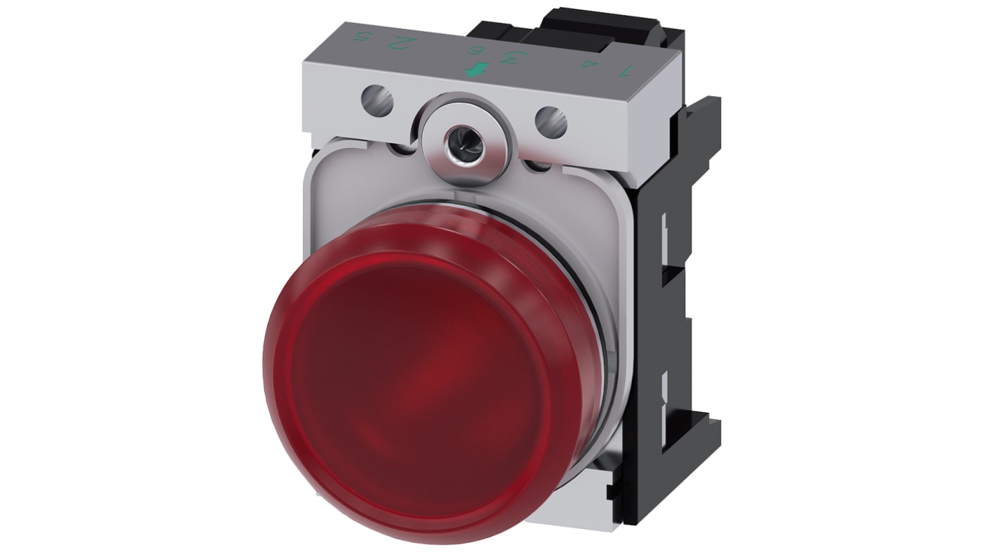 Indicateur LED Siemens Rouge 230V c.a., Ø découpe 22mm, Montage panneau