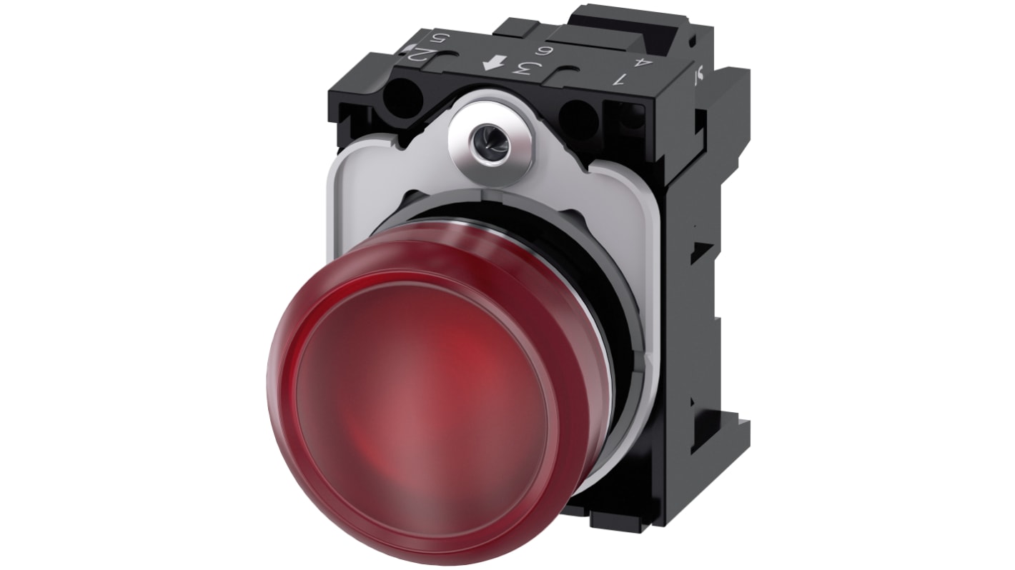 Siemens, SIRIUS ACT 3SU11, Panel Mount Red LED Indicator, 22mm Cutout, Round, 230V ac