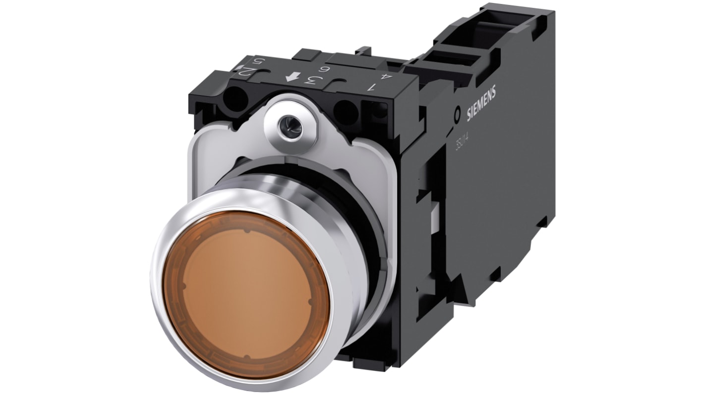 Siemens 带灯按钮开关, Φ22mm开孔, 琥珀色圆形塑料, SPST, IP66, IP67, IP69(IP69K), SIRIUS ACT 3SU11系列