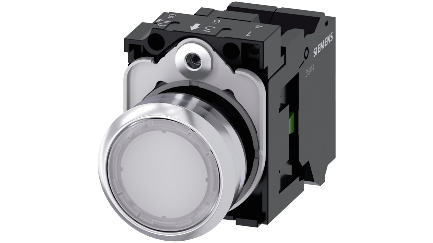 Siemens 带灯按钮开关, Φ22mm开孔, 白色圆形塑料, 单刀单掷, IP66, IP67, IP69(IP69K), SIRIUS ACT 3SU11系列