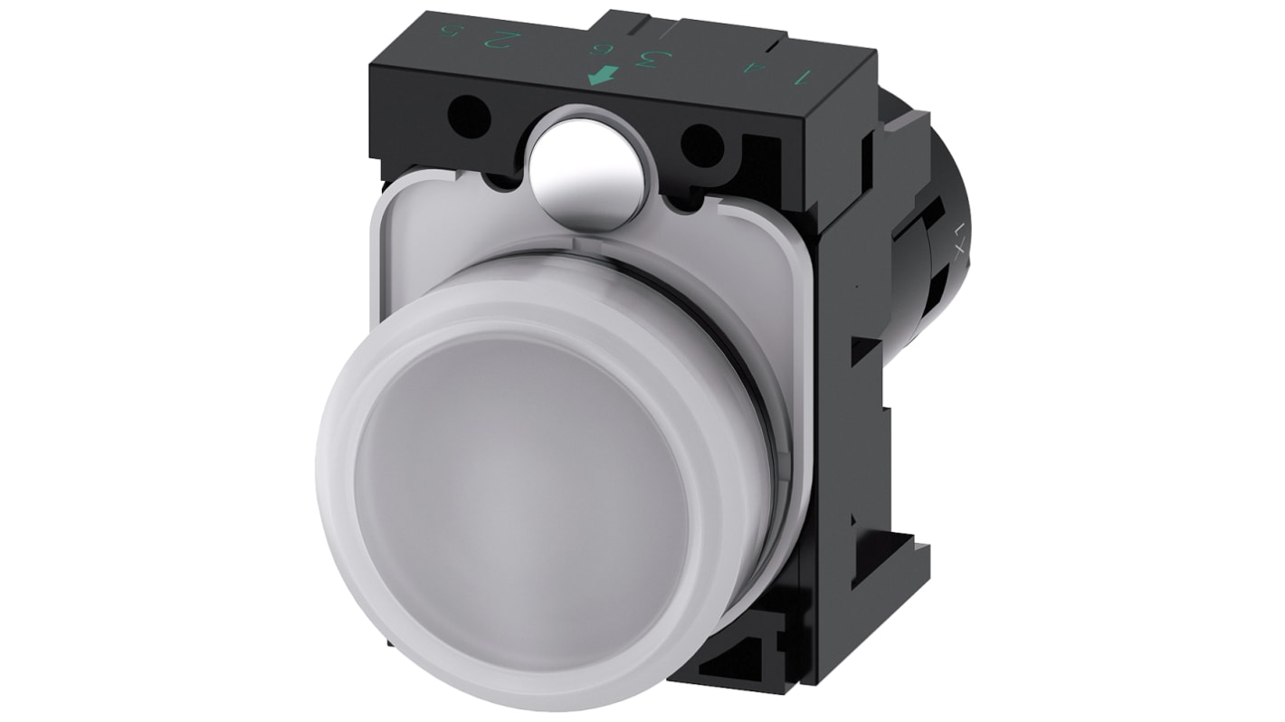 Siemens, SIRIUS ACT, Panel Mount White LED Indicator, 22mm Cutout, Round, 110V ac