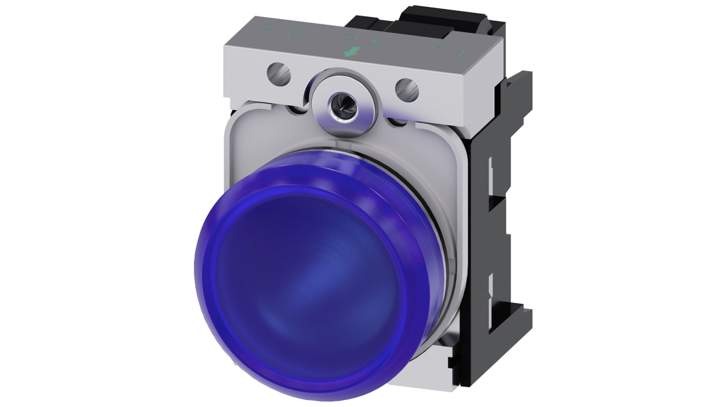 Siemens, SIRIUS ACT 3SU11, Panel Mount Blue LED Indicator, 22mm Cutout, Round, 24V ac/dc