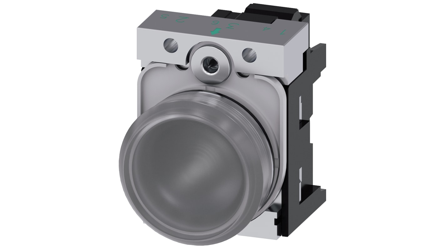 Siemens, SIRIUS ACT 3SU11, Panel Mount White LED Indicator, 22mm Cutout, Round, 110V ac