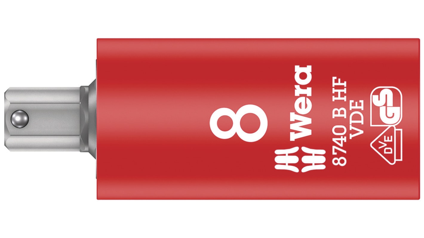 Wera 3/8 in Drive 8mm Insulated Bit Socket, Hex Bit, 8mm, VDE/1000V, 59 mm Overall Length