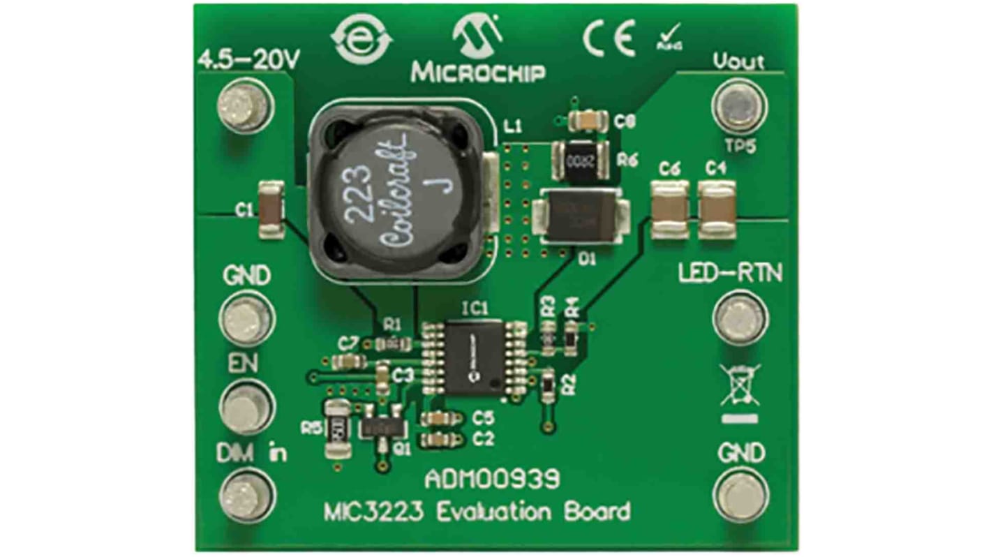 マイクロチップ,  ブーストLEDレギュレータ評価ボード, 開発キット, LEDドライバ, MIC3223 用, ADM00939