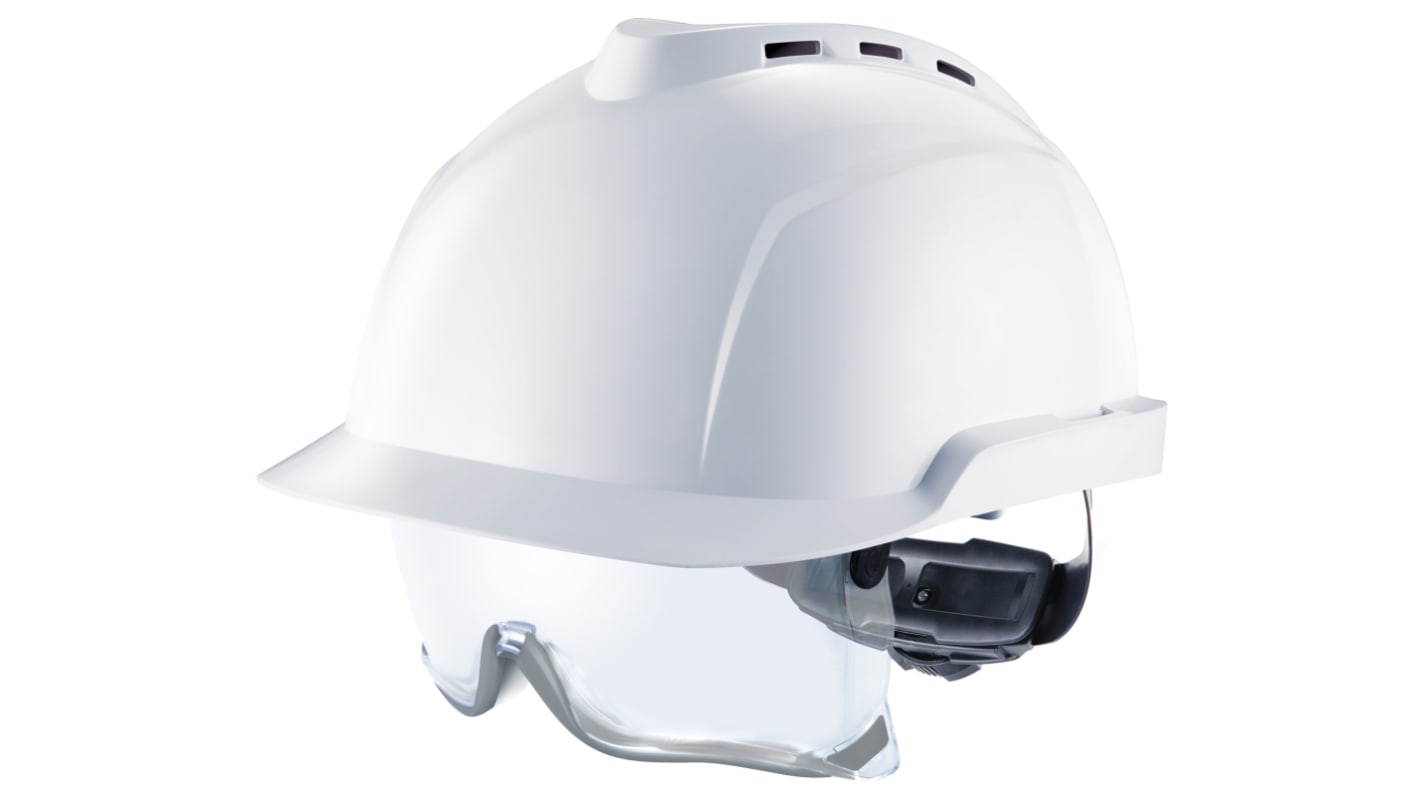 MSA Safety V-Gard 930 Schutzhelm belüftet , verstellbar und Augenschutz, ABS Weiß