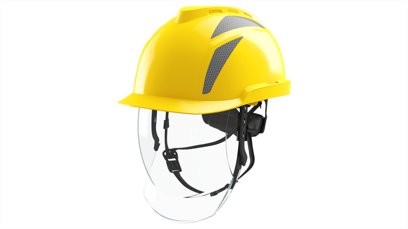 MSA Safety V-Gard 950 Class 1 Schutzhelm , mit Kinnriemen , verstellbar und Augenschutz, ABS Gelb