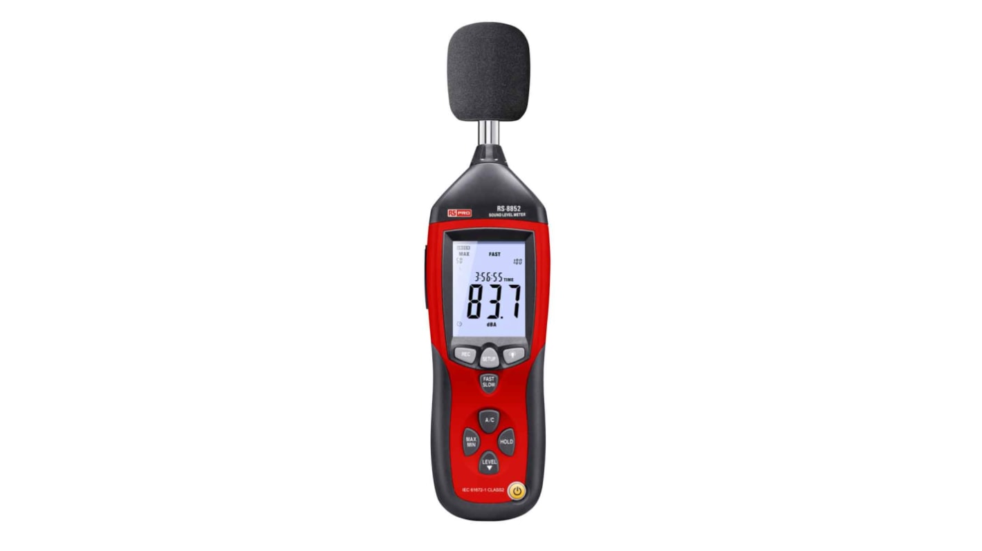 DT-8852 RS PRO Zajszintmérő 0,1 dB, LCD kijelző, ISOCAL, IEC 61672-1:2002 2. osztály