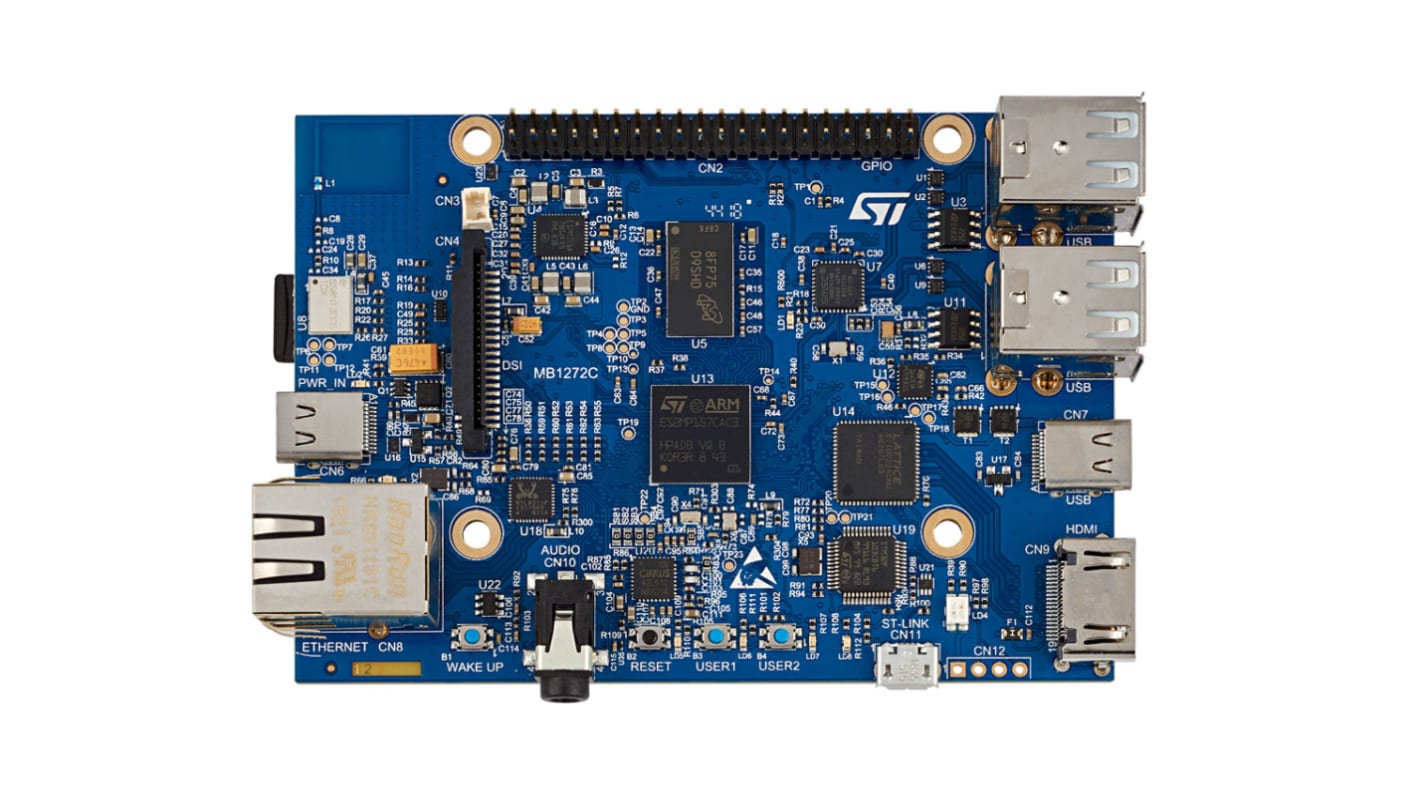 Placa de desarrollo Discovery Kits with STM32MP157 MPUs de STMicroelectronics, con núcleo ARM Cortex A7