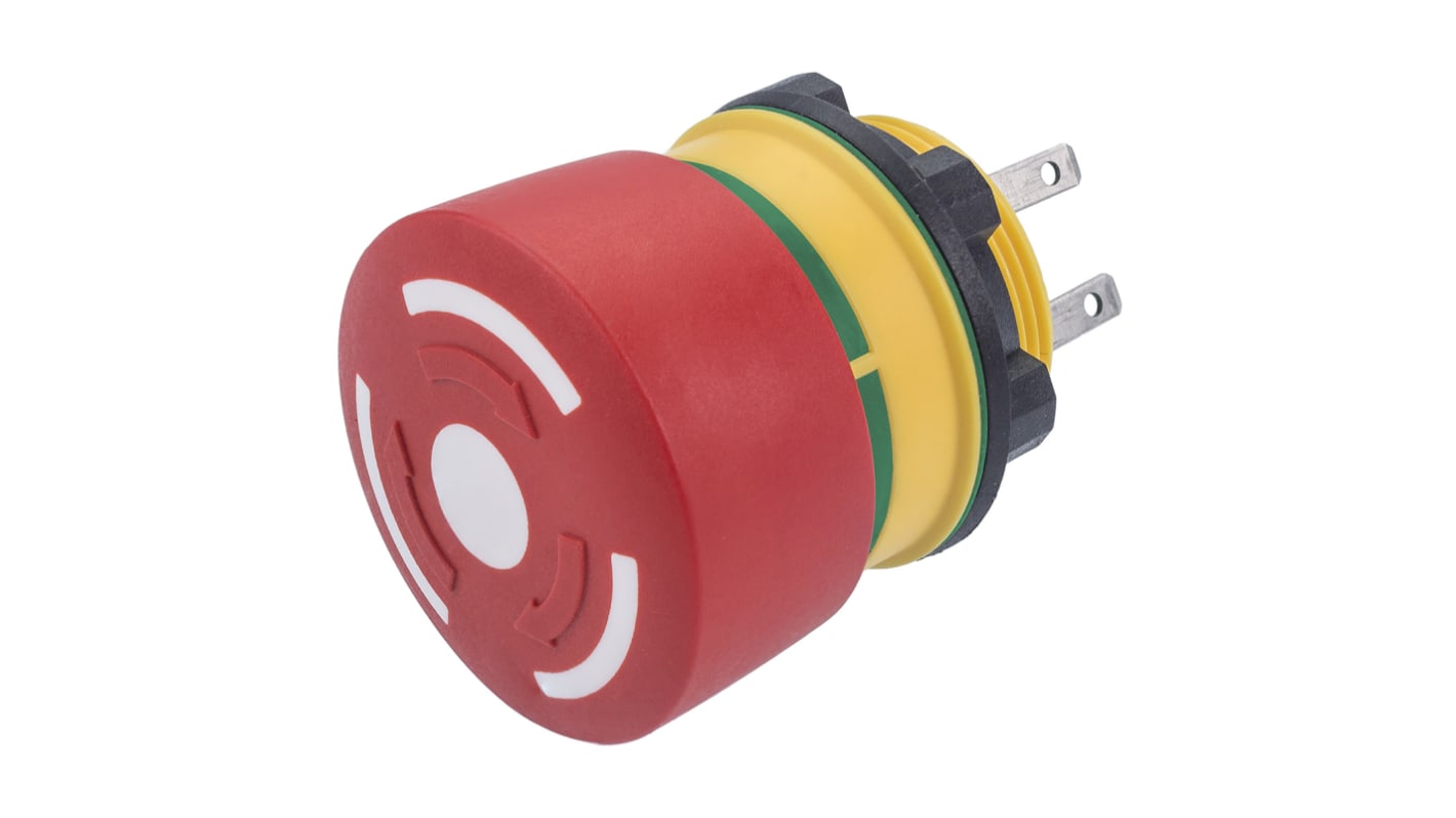 EAO 84 Series Twist Release Emergency Stop Push Button, Panel Mount, 22mm Cutout, 2NC, IP65, IP67