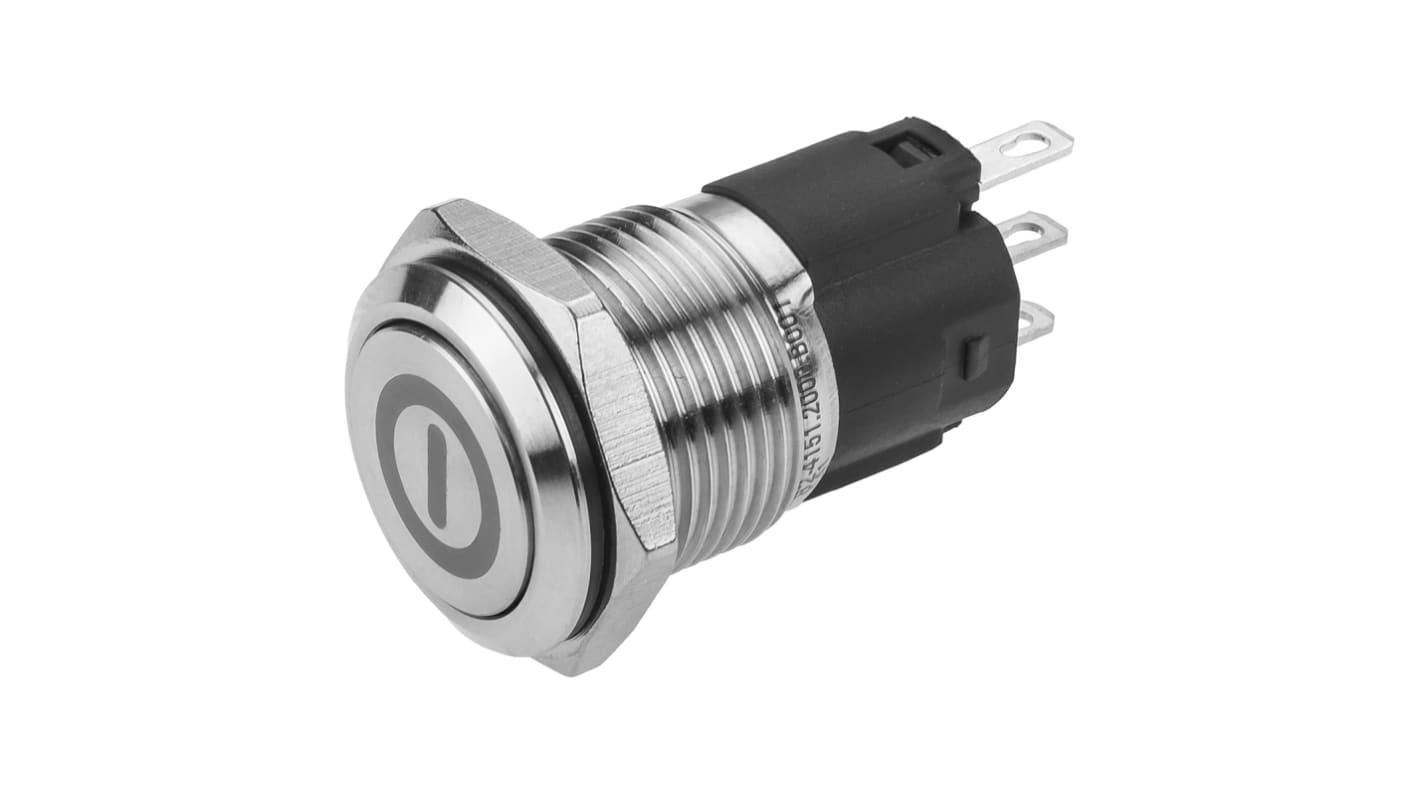 EAO 82 Series Push Button Switch, Latching, Panel Mount, 16mm Cutout, SPDT, 240V, IP65, IP67