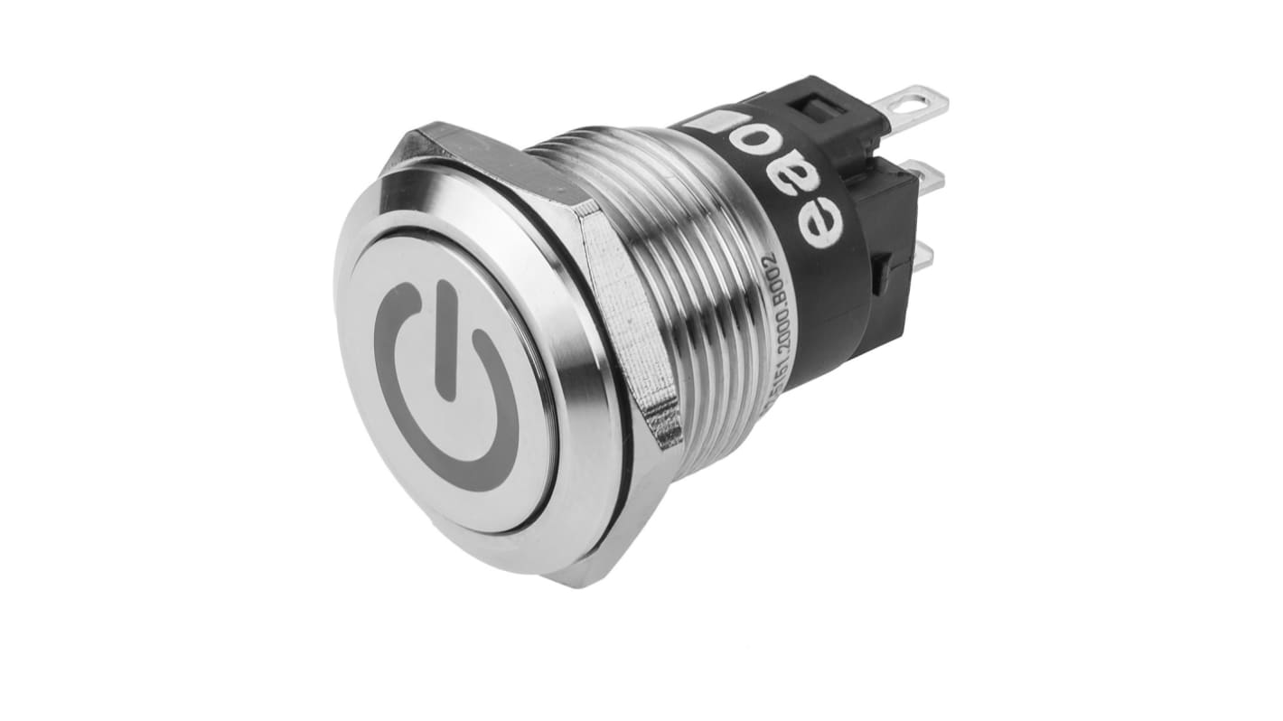 EAO 82 Series Push Button Switch, Latching, Panel Mount, 19mm Cutout, SPDT, 240V, IP65, IP67