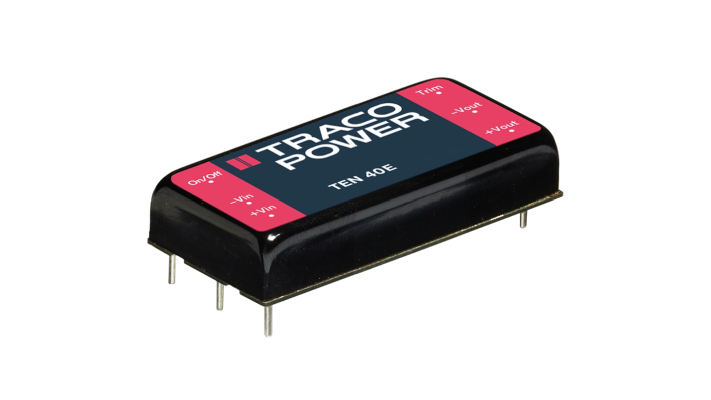 TRACOPOWER TEN 40E DC-DC Converter, 5V dc/ 8A Output, 18 → 36 V dc Input, 40W, Through Hole, +85°C Max Temp