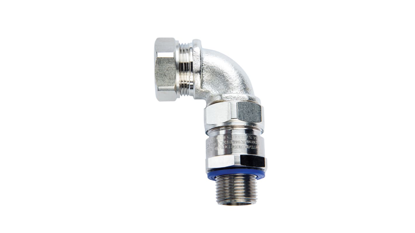 Raccordo per cavi Flexicon LTP20-M20-EXD-90 LTP EXD 90, Gomito a 90° in Ottone Nickelato, Argento, filetto M20, 20mm,